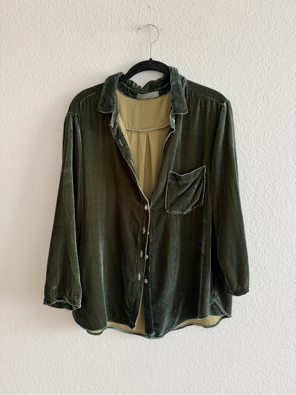 Cut Loose Green Easy Silk Blend Velvet Shirt Size Large Lagenlook